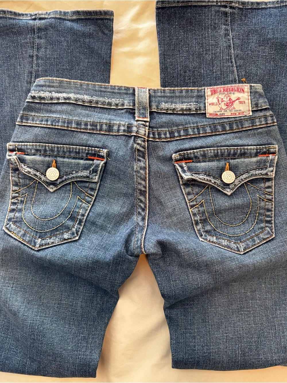 True Religion Women's Blue Boot Cut Jeans with Signature Flap Pockets